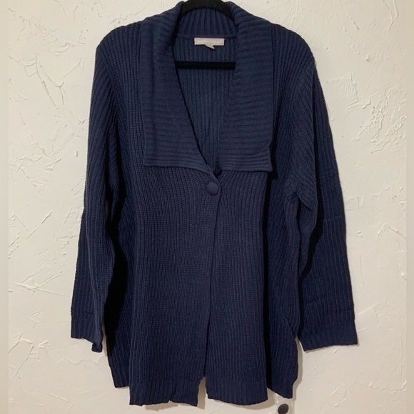 Woman Within Shawl Collar Shaker Knit Navy Blue Sweater Sz Large (18-20) - Picture 2 of 8